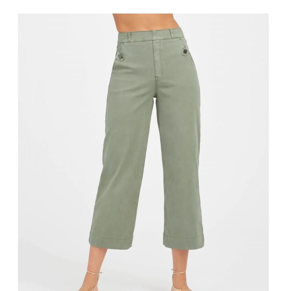 Spanx Stretch Twill Cropped Wide Leg Pant in Soft Sage